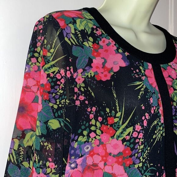 Lovely Doncaster Collection black & pink floral long tunic or dress - Picture 4 of 10